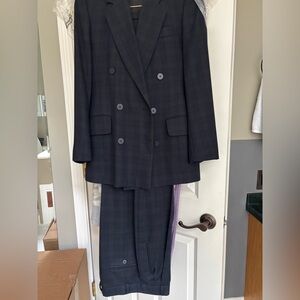 Pristine 90’s Double-Breasted Women's Plaid Blazer Trouser Skirt Set Navy Blue